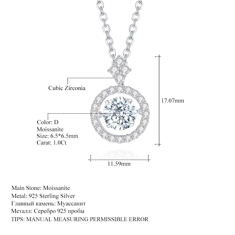 Moissanite Pendant Necklace 925 Sterling Silver Jewelry for Women Diamond with Twinkle Setting