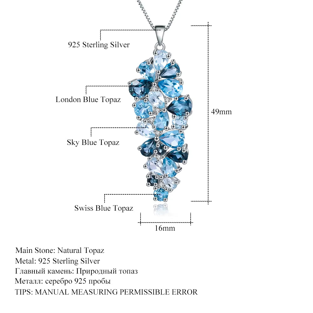 London Blue Topaz Swiss Blue Topaz Sky Blue Topaz Mix Gemstone Pendants for Women Gift Luxury Jewelry Accessories