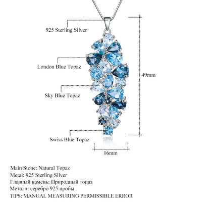 London Blue Topaz Swiss Blue Topaz Sky Blue Topaz Mix Gemstone Pendants for Women Gift Luxury Jewelry Accessories