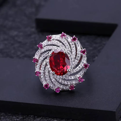 Luxury Lab Created Ruby Vintage Jewelry Set 925 Sterling Silver Ring Earrings Pendant Sets for Women Fine Jewelry