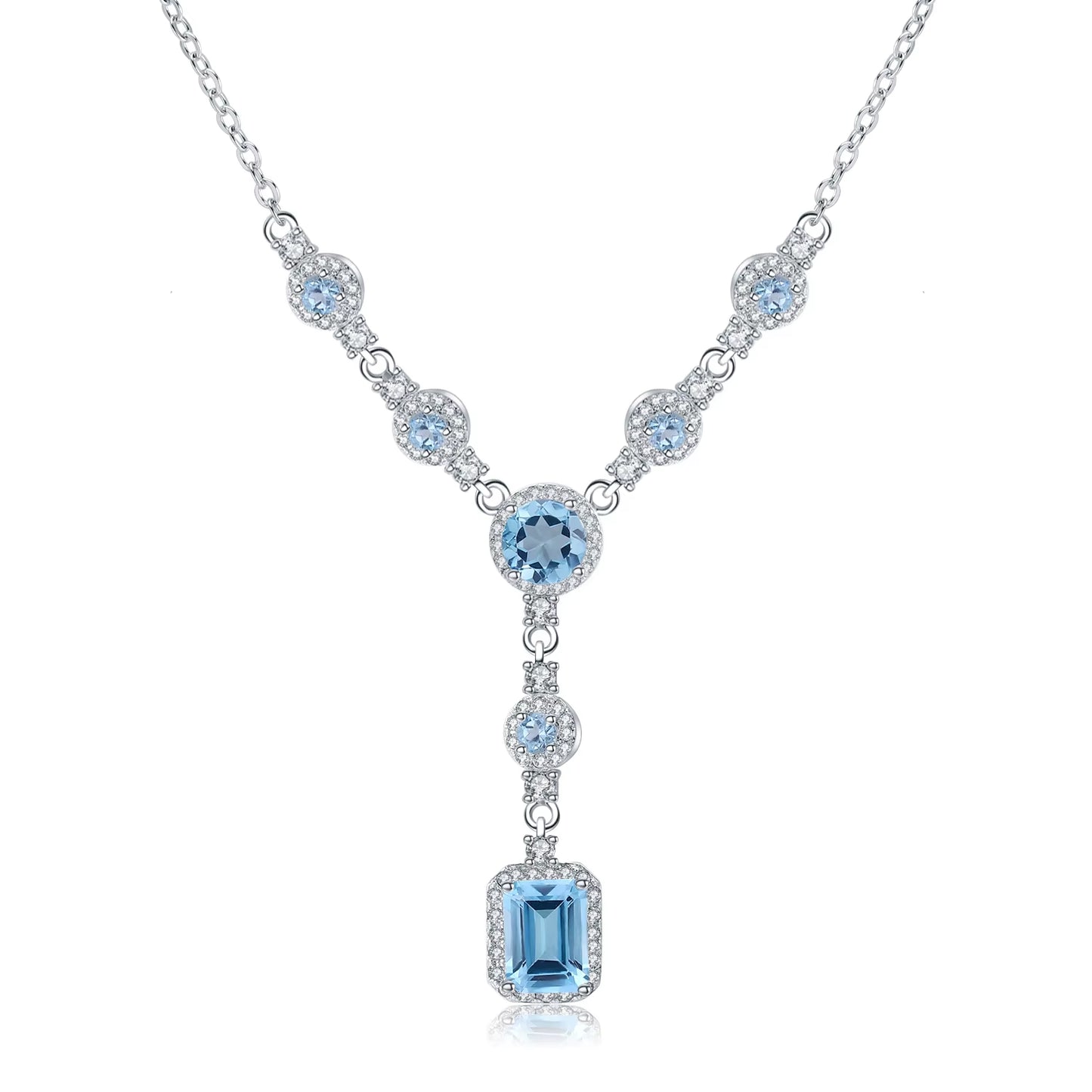 Luxury 3.77Ct Natural Sky Blue Topaz Gemstone 925 Sterling Silver Pendant Necklace for Women Wedding Fine Jewelry