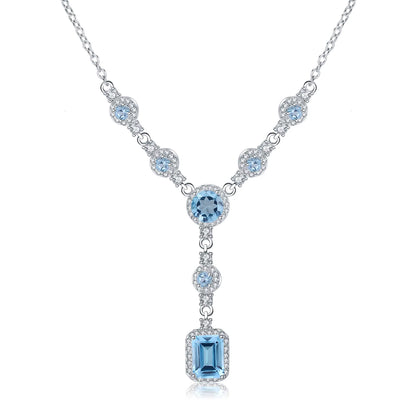 Luxury 3.77Ct Natural Sky Blue Topaz Gemstone 925 Sterling Silver Pendant Necklace for Women Wedding Fine Jewelry