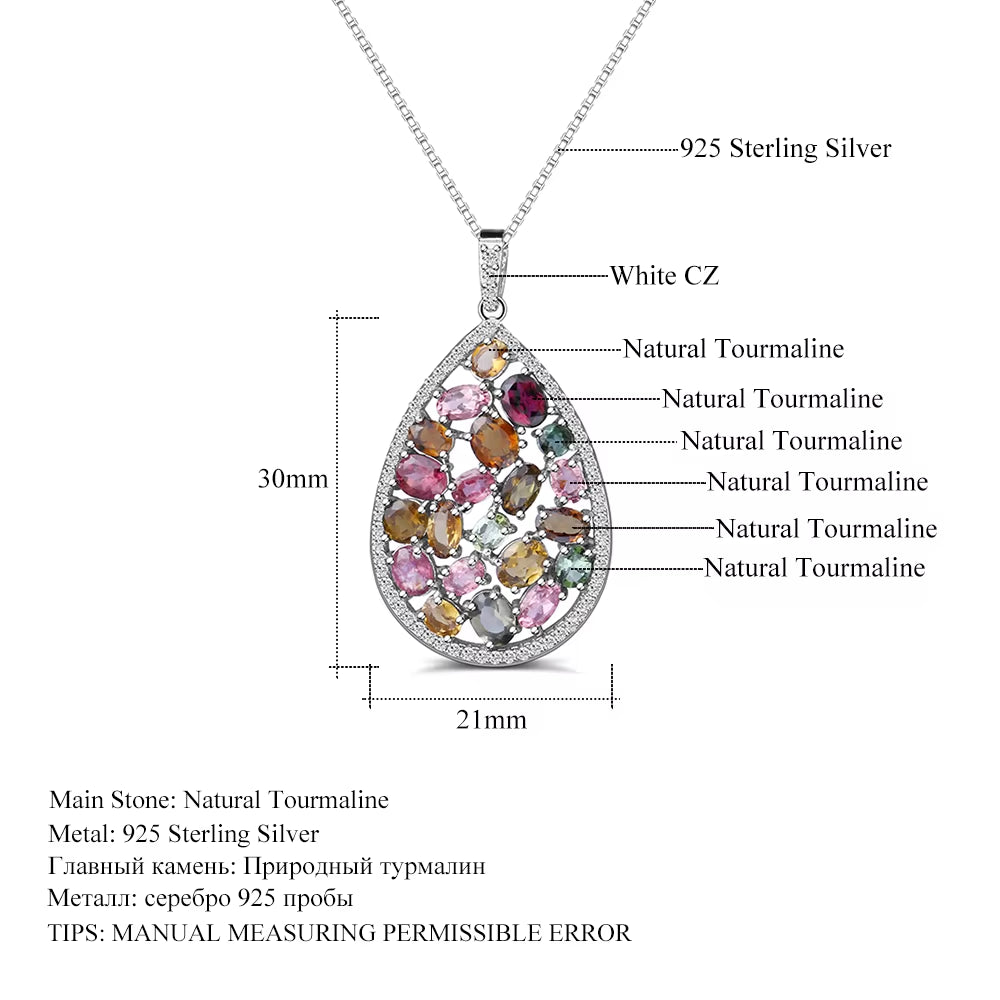 1.16Ct Colorful Natural Tourmaline Pendant Necklace Solid 925 Sterling Silver Gemstone Fashion Jewelry for Women