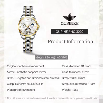 3202 Luxury Ladies Automatic Mechanical Watch Swiss Brand Tungsten Steel Waterproof Watch Moon Phase Elegant Women Watch