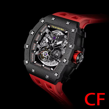 Mens Automatic Watch MIYOTA Movement Skeleton Tonneau Waterproof Wristwatch Luxury Clock Mechanical Watch for Men