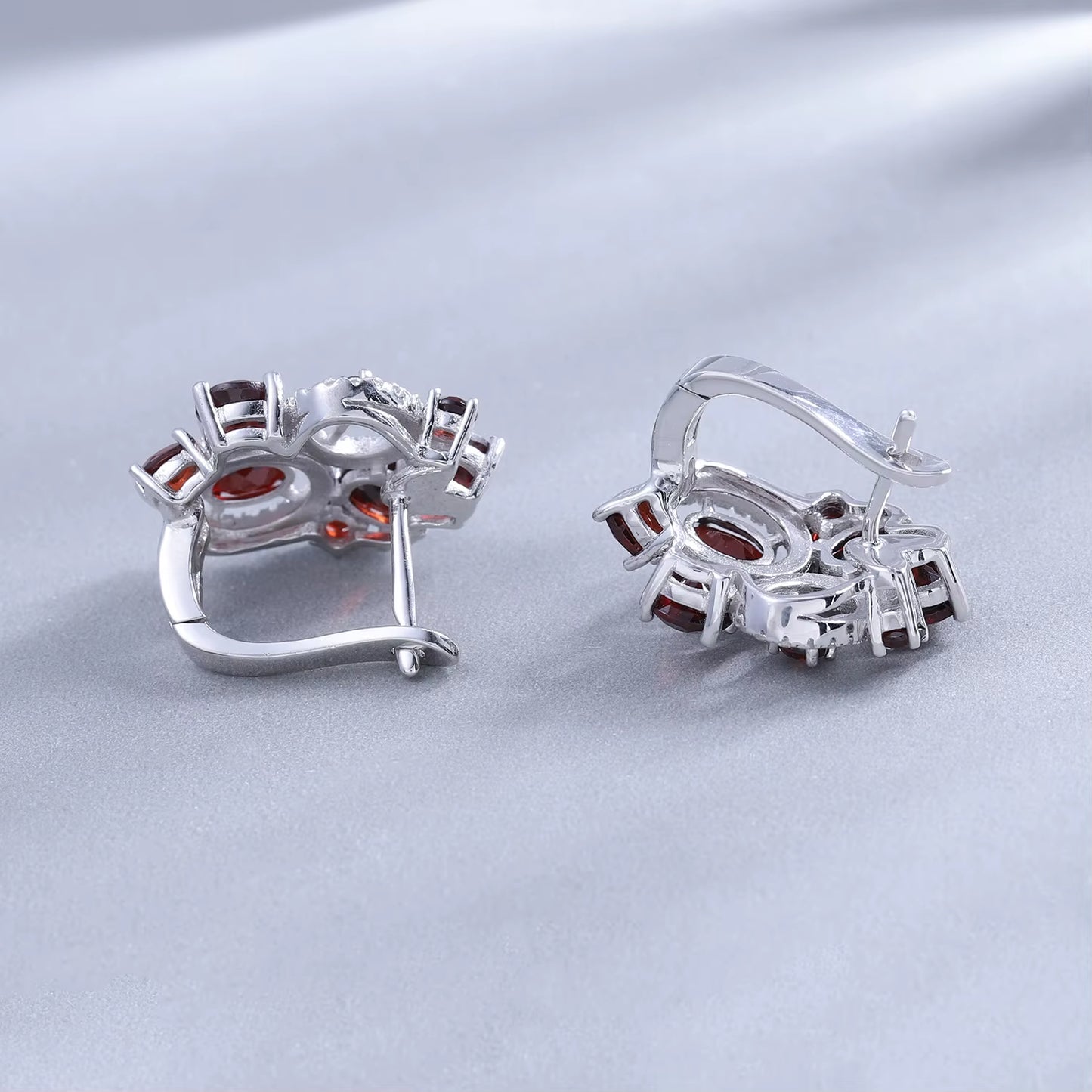 Natural Red Garnet Vintage Flower Jewelry Set 925 Sterling Silver Gemstone Earrings Ring Set for Women Fine Jewelry