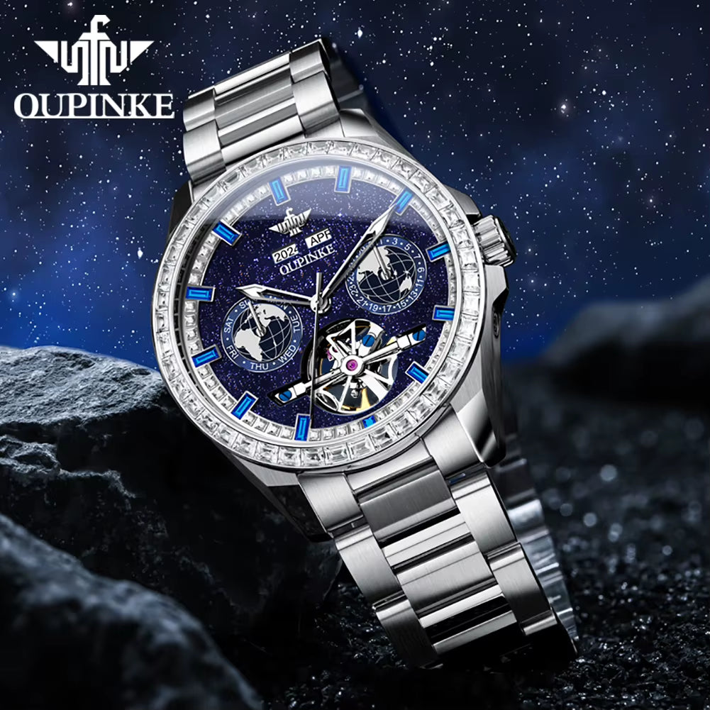 3280 Fully Automatic Mechanical Men Watch Luxury Starry Sky Tourbillon Calendar Week Waterproof Men Watch Diamond Reloj