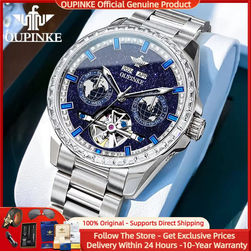 3280 Fully Automatic Mechanical Men Watch Luxury Starry Sky Tourbillon Calendar Week Waterproof Men Watch Diamond Reloj