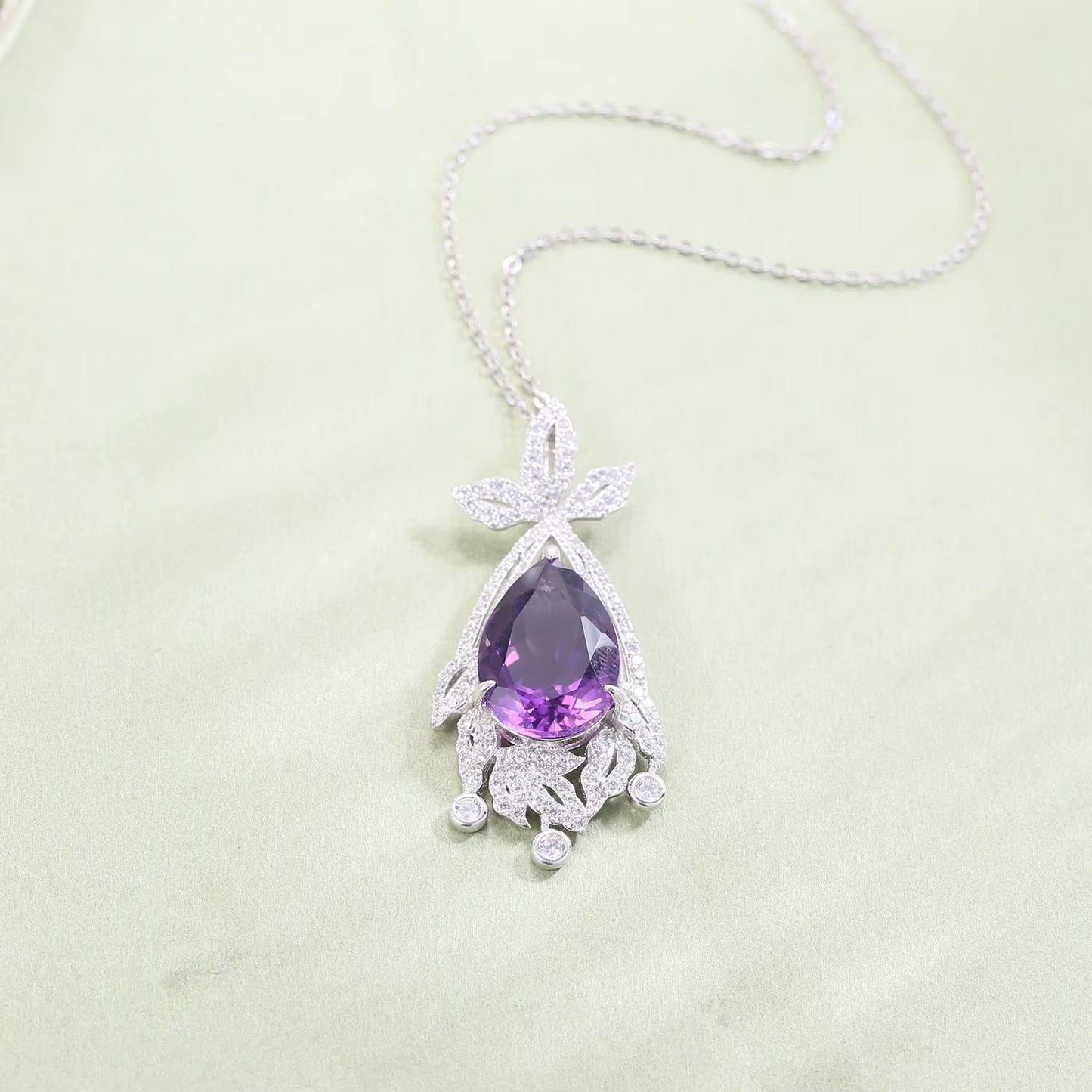 Natural Amethyst Statement Pendant in 925 Sterling Silver Chandelier Necklace Luxury Bridal Jewelry Gift for Her