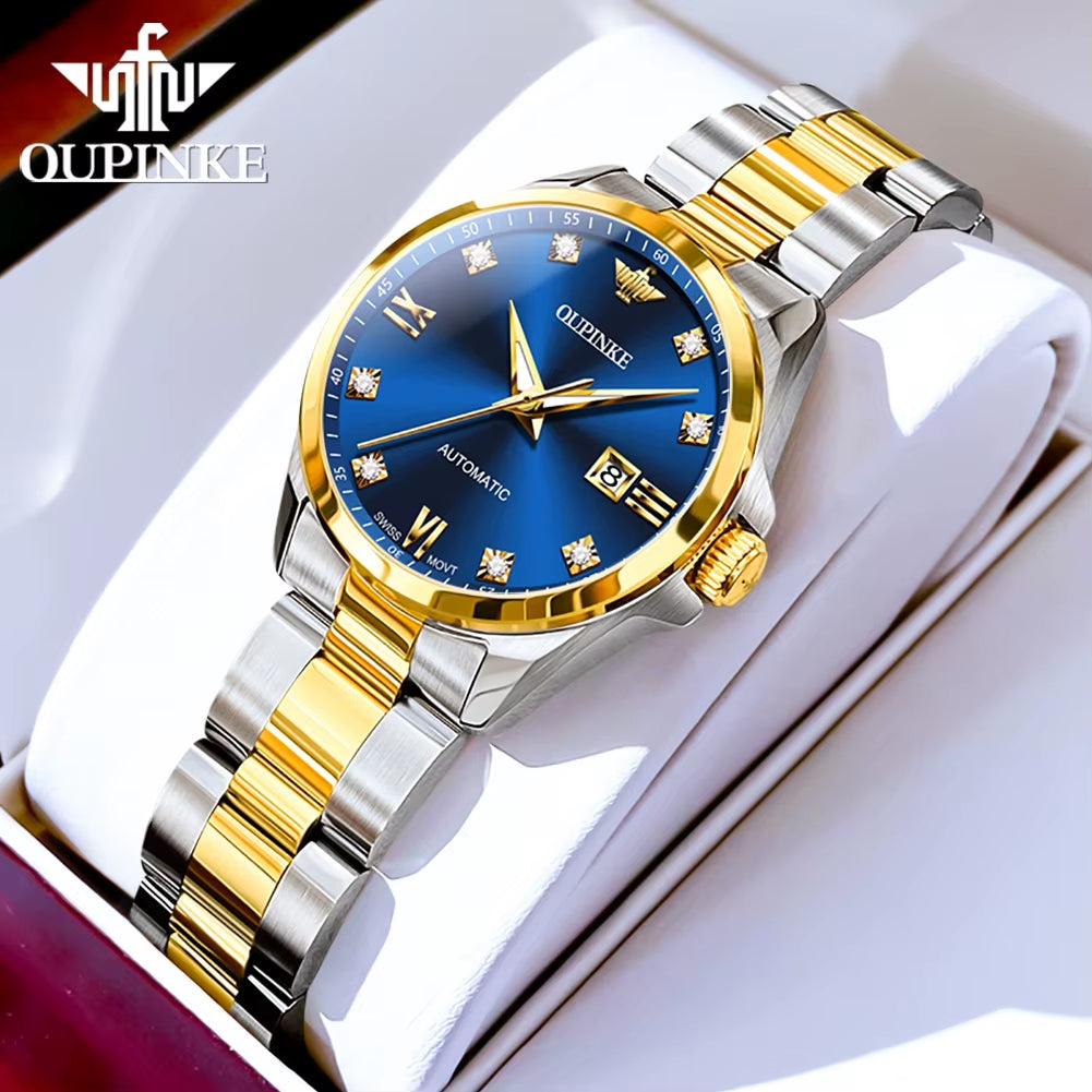 Real Diamond  3199 Automatic Mechanical Watch for Women Gold Wristwatch Sapphire Mirror 50ATM Waterproof Wathc for Ladies