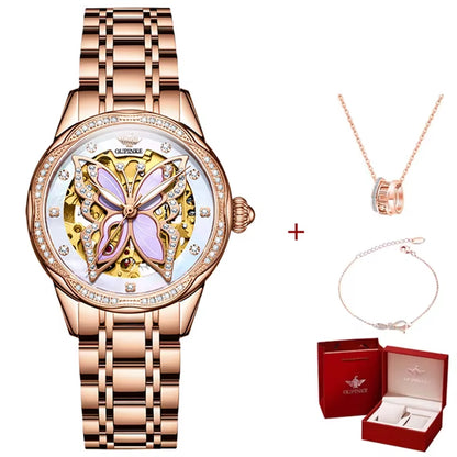 3239 Original Women'S Watches Hollow Out Butterfly Diamond Bezel Automatic Watch for Women Elegant Mechanical Wristwatch