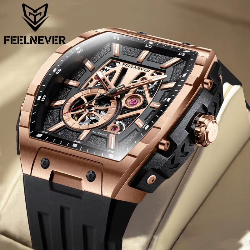 FEELNEVER 8250 Movement Men Mechanical Watches Luxury 316L Stainless Steel Sapphire Mirror Waterproof Automatic Watch for Men