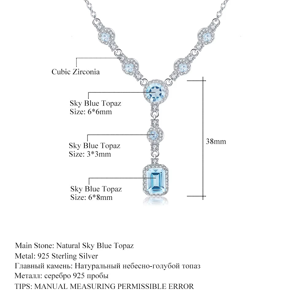 Luxury 3.77Ct Natural Sky Blue Topaz Gemstone 925 Sterling Silver Pendant Necklace for Women Wedding Fine Jewelry