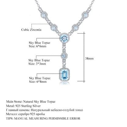 Luxury 3.77Ct Natural Sky Blue Topaz Gemstone 925 Sterling Silver Pendant Necklace for Women Wedding Fine Jewelry