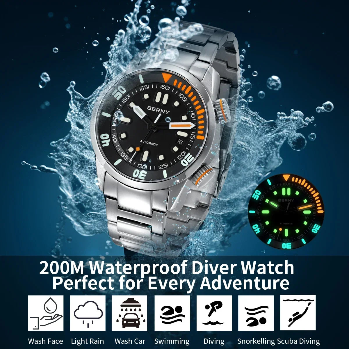 Automatic Dive Watch for Men Super Luminous Original Design 20ATM Man Wristwatch Sapphire Swim Sport Mechanical Male Watch