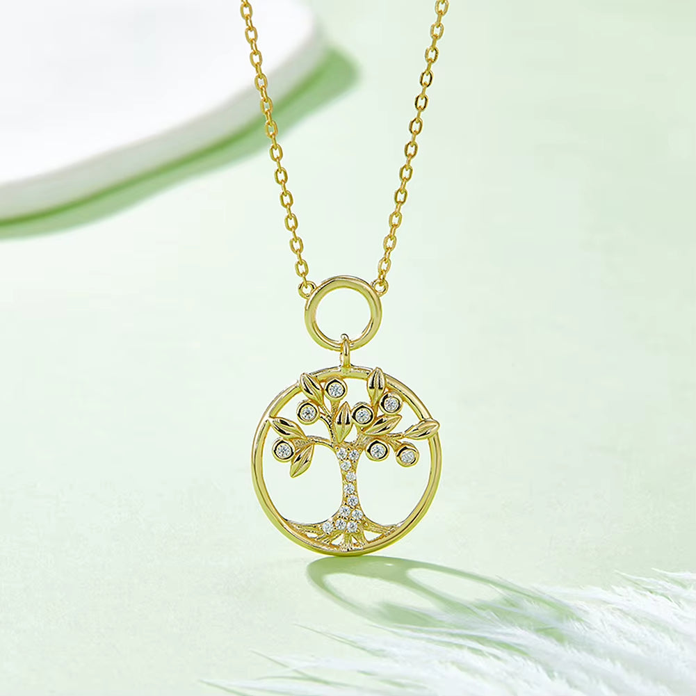 Life Tree Pendant Moissanite Necklace Anniversary Gift 925 Sterling Silver Jewelry Gold Plating Plating Rose Gold