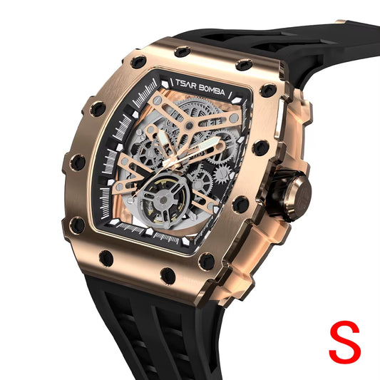 Mens Automatic Watch MIYOTA Movement Skeleton Tonneau Waterproof Wristwatch Luxury Clock Mechanical Watch for Men