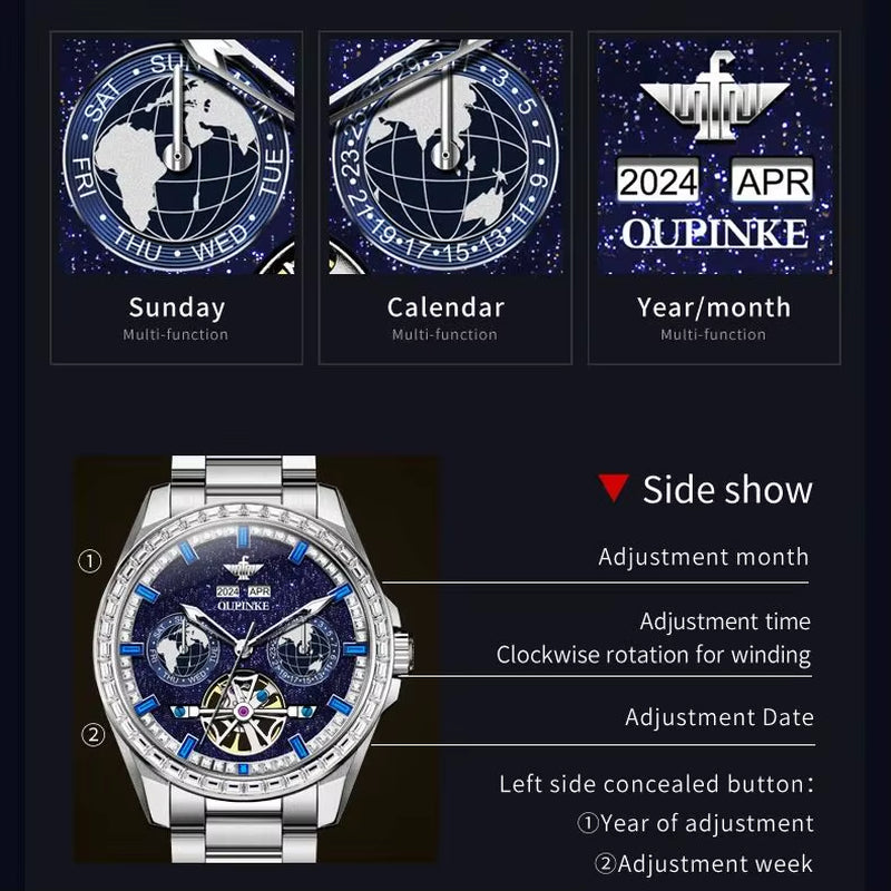 3280 Fully Automatic Mechanical Men Watch Luxury Starry Sky Tourbillon Calendar Week Waterproof Men Watch Diamond Reloj