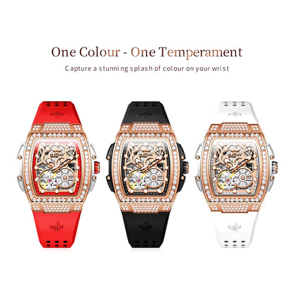 Skeleton Automatic Mechanical Watches for Women Waterproof Luminous Fashion Diamond Ladies Wristwatch 2024 NEW