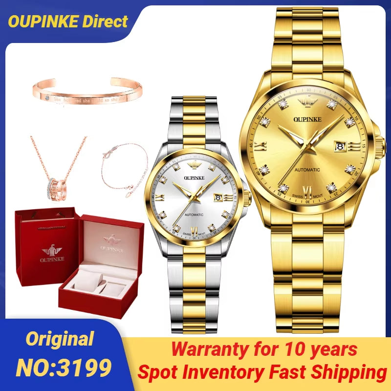 Real Diamond  3199 Automatic Mechanical Watch for Women Gold Wristwatch Sapphire Mirror 50ATM Waterproof Wathc for Ladies