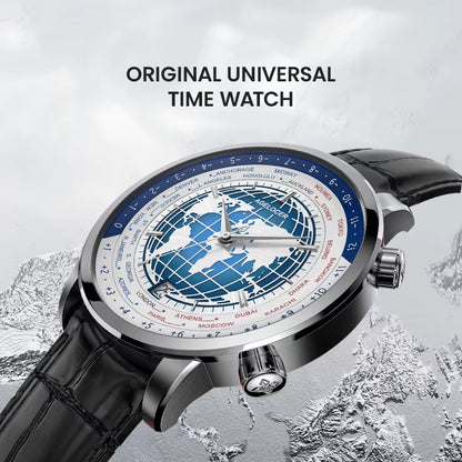 Original World Time Watch Men'S Luxury Business Formal Automatic Mechanical Watch Birthday Gift for Men