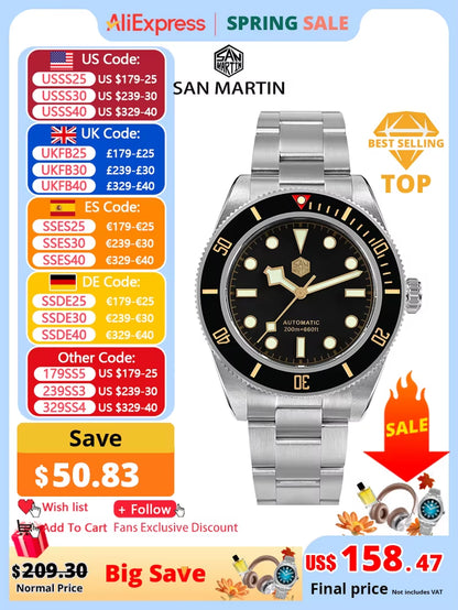 New 40Mm BB58 Retro Luxury Diver Watch NH35 Automatic Mechanical Watches for Men Sapphire Luminous 20Bar Reloj SN0008