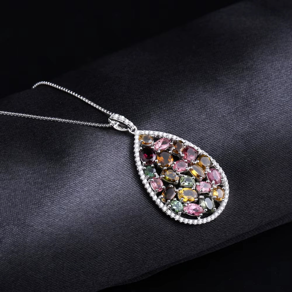 1.16Ct Colorful Natural Tourmaline Pendant Necklace Solid 925 Sterling Silver Gemstone Fashion Jewelry for Women