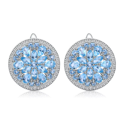 -Luxury Natural Swiss Blue Topaz Gemstone Earrings for Women, 925 Sterling Silver Stud, Wedding Fine Jewelry