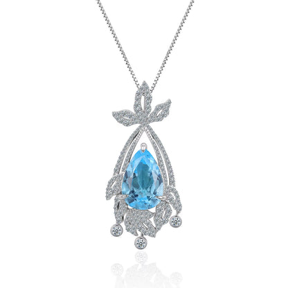 Nautral Sky Blue Topaz Vintage Necklace Bridal Statement Pendant Necklace in 925 Sterling Silver Luxury Jewelry