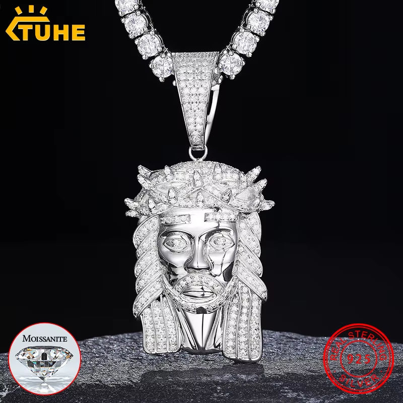 Unisex Iced Out Jesus Pendants VVS1 Moissanite Pendants Necklace Silver 925 for Men Hip Hop Jewelry